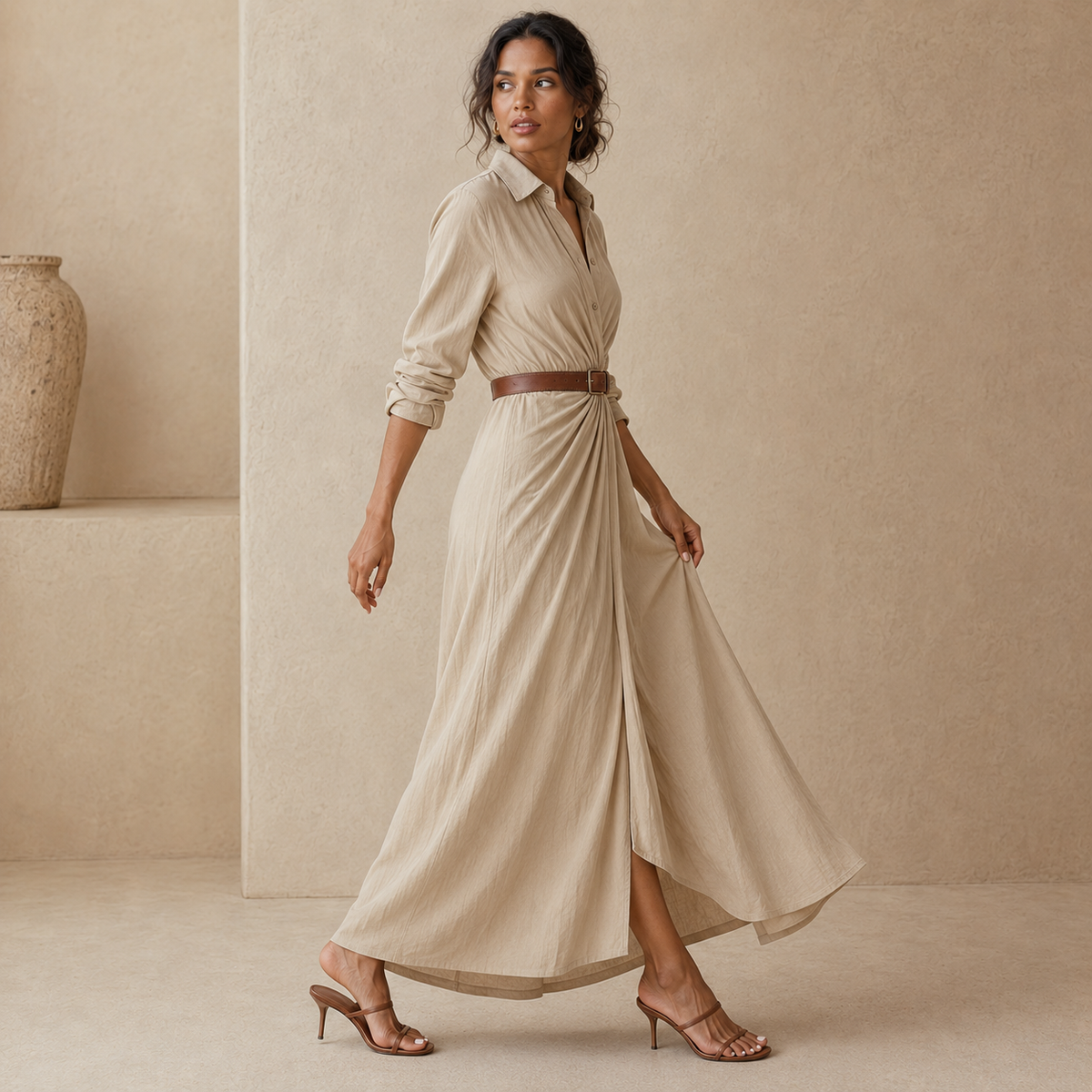 Robe longue avec ceinture