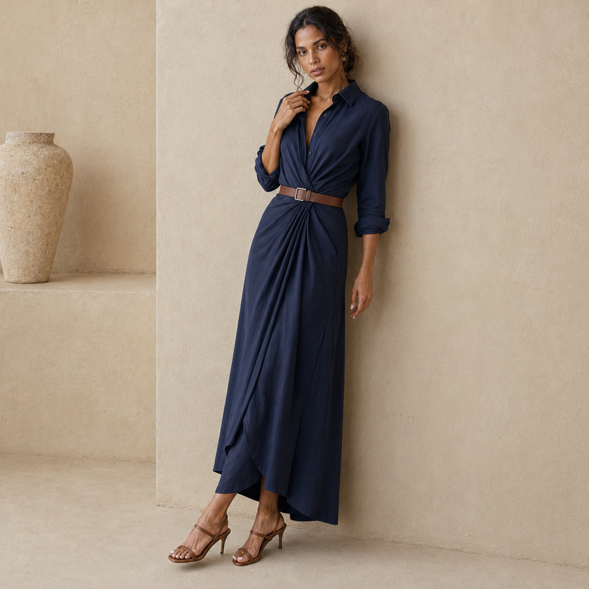 Robe longue avec ceinture