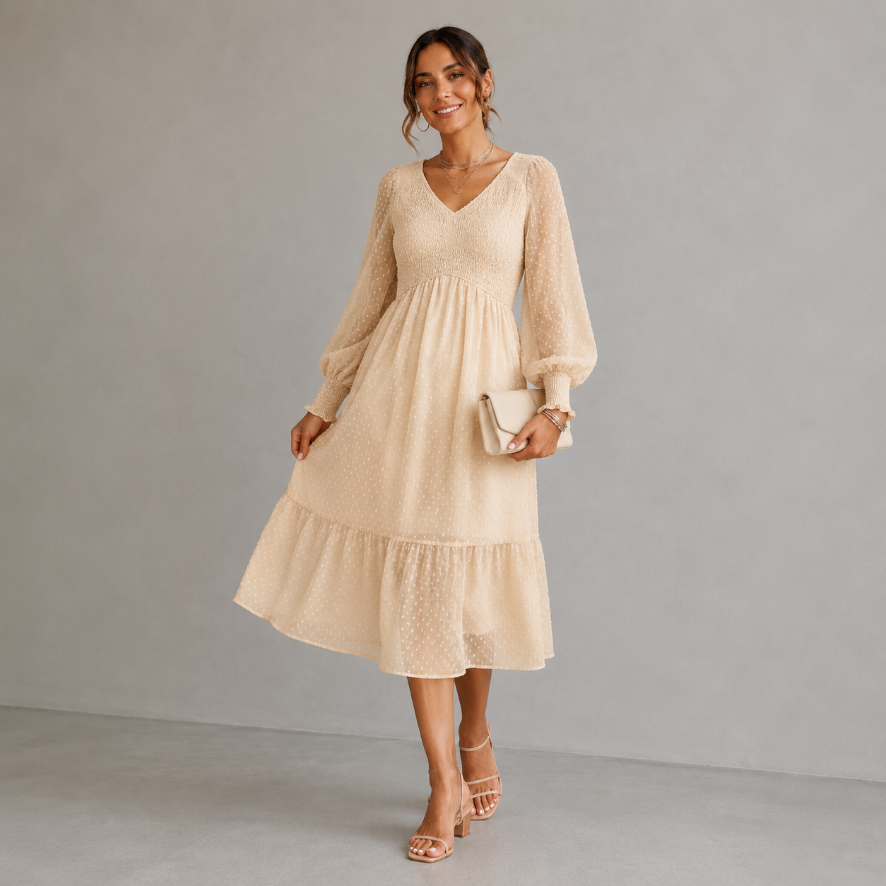 Robe midi élégante à col V