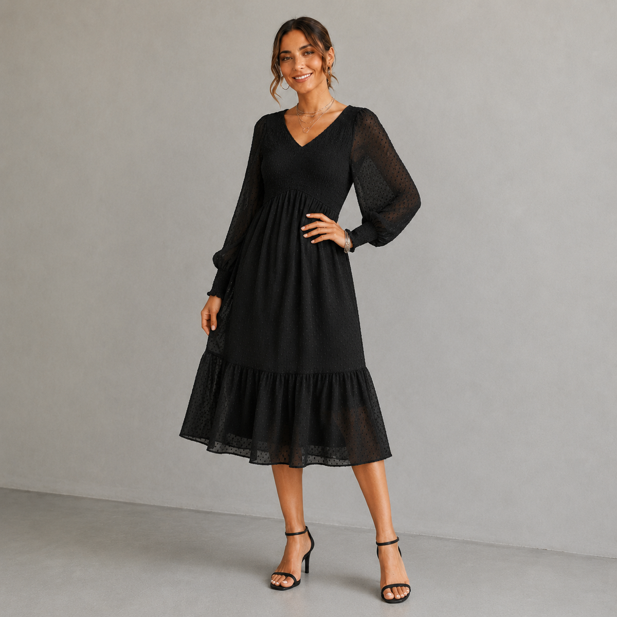 Robe midi élégante à col V