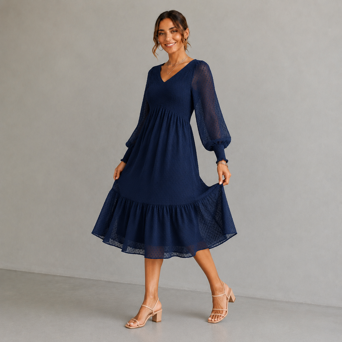 Robe midi élégante à col V