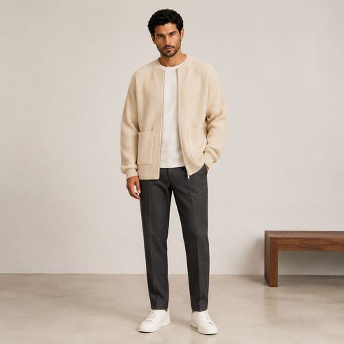 Cardigan zippé en maille côtelé