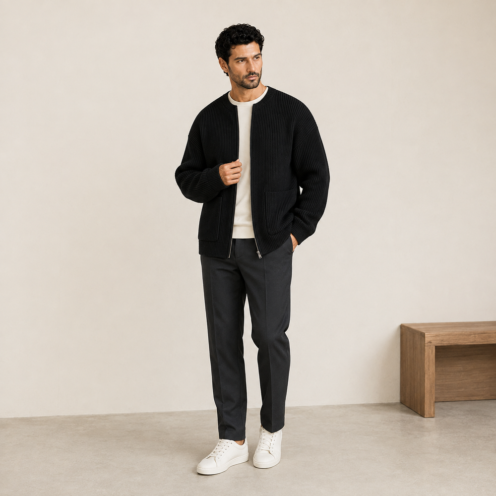 Cardigan zippé en maille côtelé