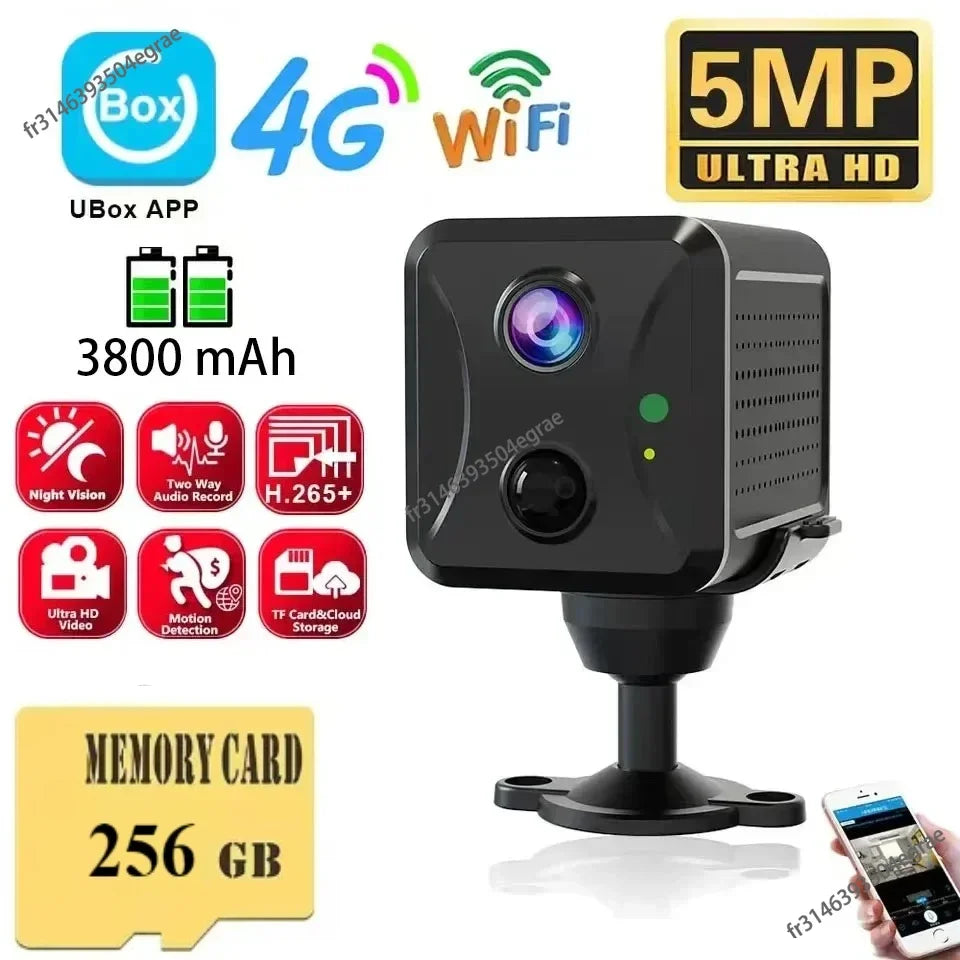 Caméra de surveillance Wi-Fi/4G 5 MP avec vision infrarouge