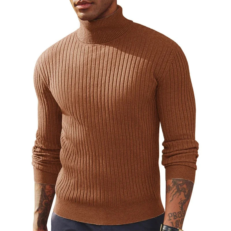 Pull col roulé homme en maille épaisse