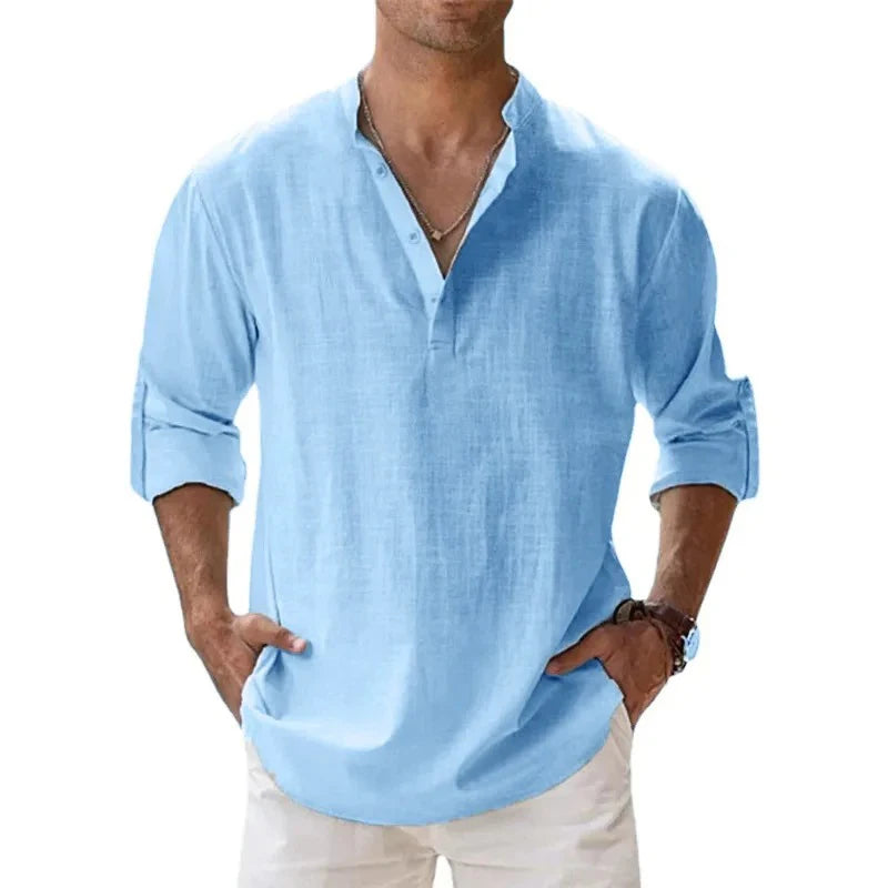 Chemise Henley homme en lin et coton