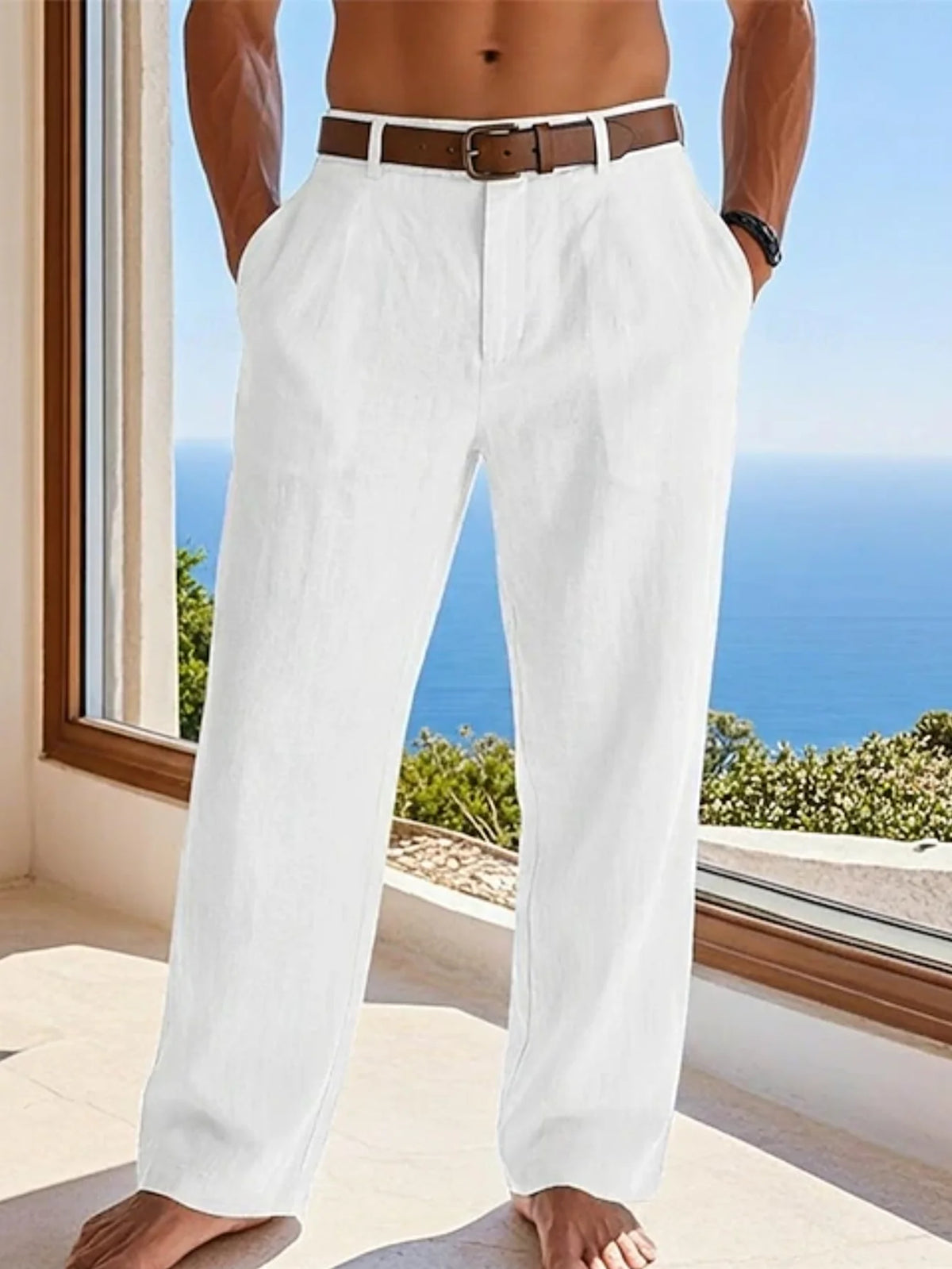 Pantalon ample homme en coton et lin