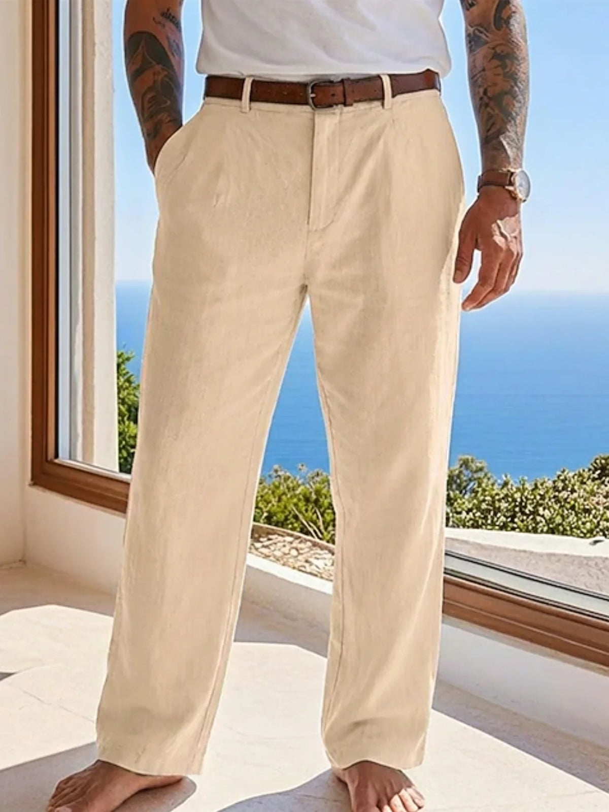 Pantalon ample homme en coton et lin