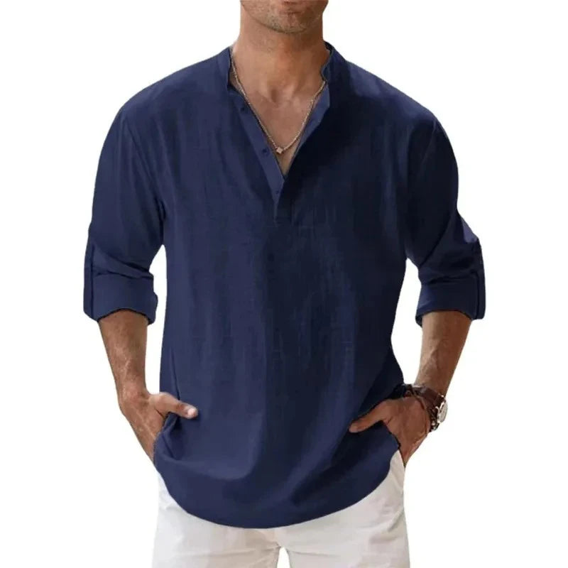 Chemise Henley homme en lin et coton