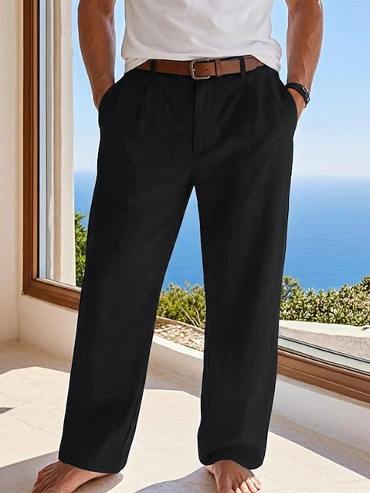 Pantalon ample homme en coton et lin