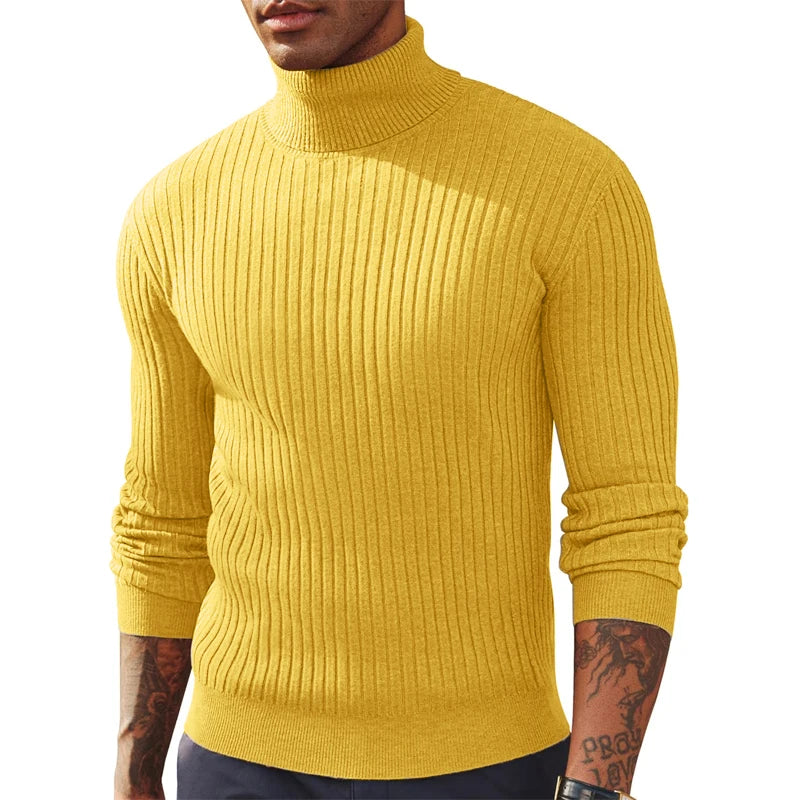 Pull col roulé homme en maille épaisse