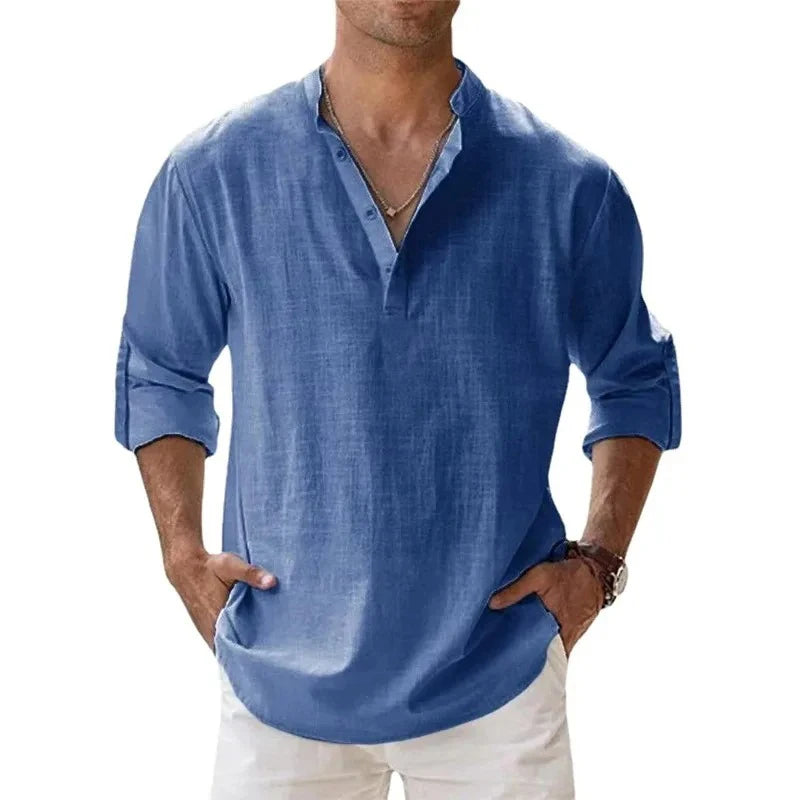 Chemise Henley homme en lin et coton