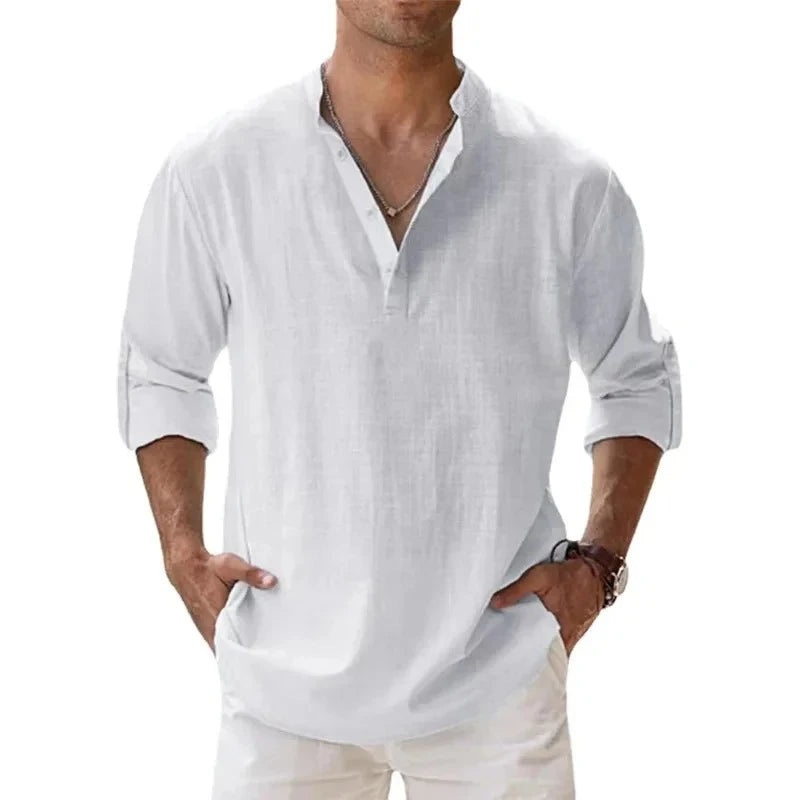 Chemise Henley homme en lin et coton