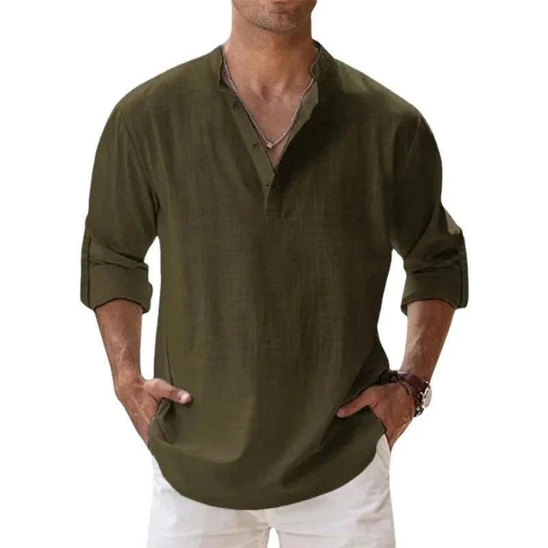 Chemise Henley homme en lin et coton