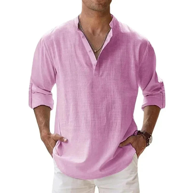 Chemise Henley homme en lin et coton