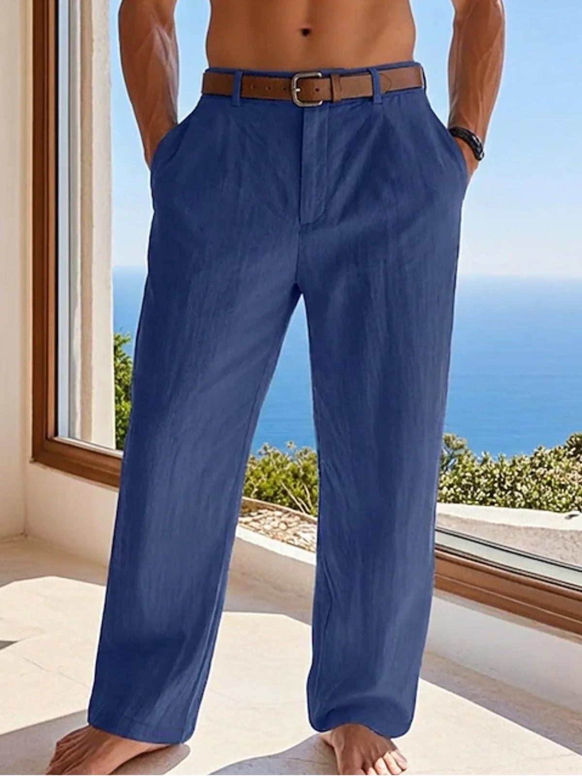 Pantalon ample homme en coton et lin