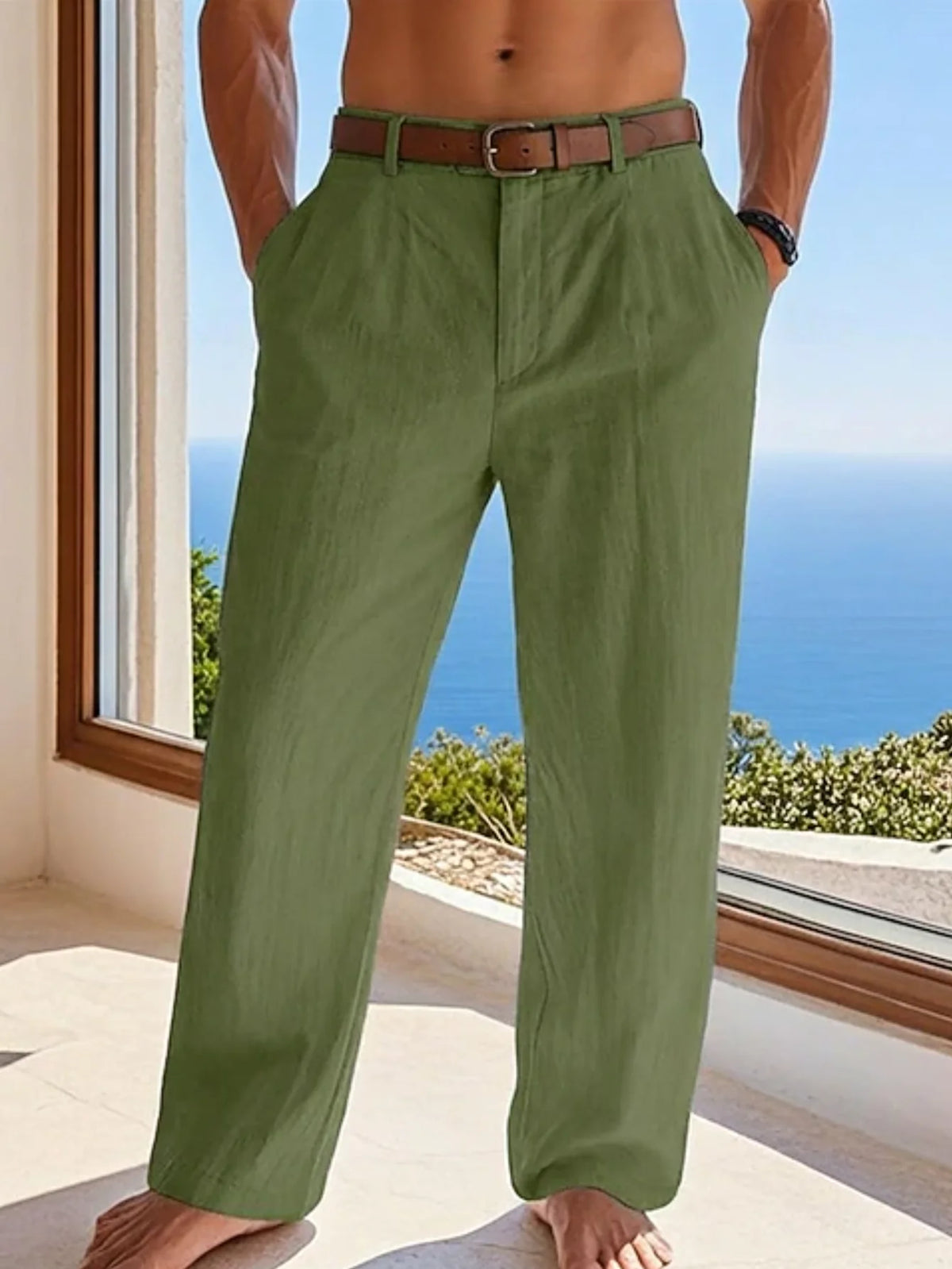 Pantalon ample homme en coton et lin