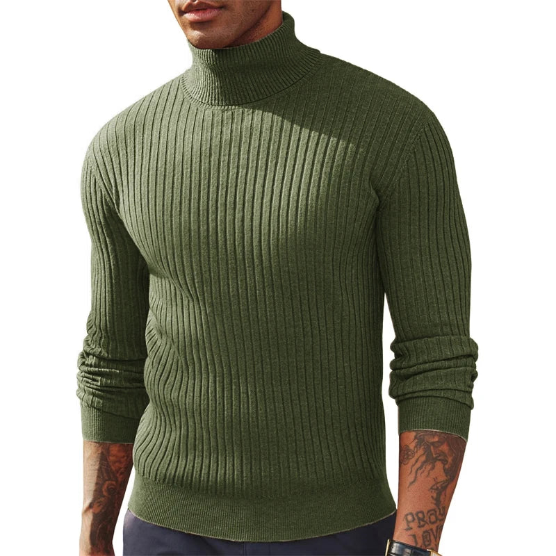 Pull col roulé homme en maille épaisse