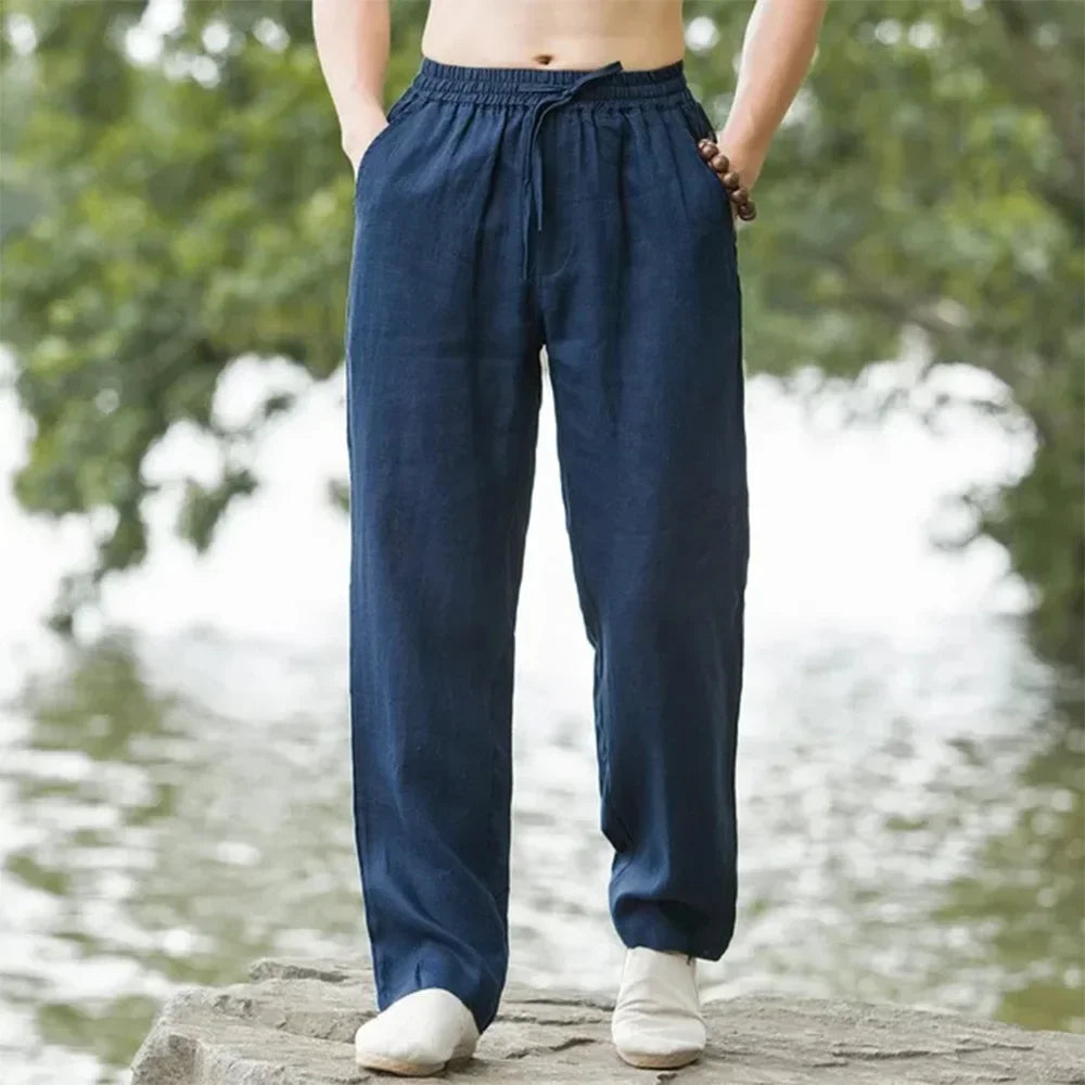 Pantalon ample homme en coton et lin