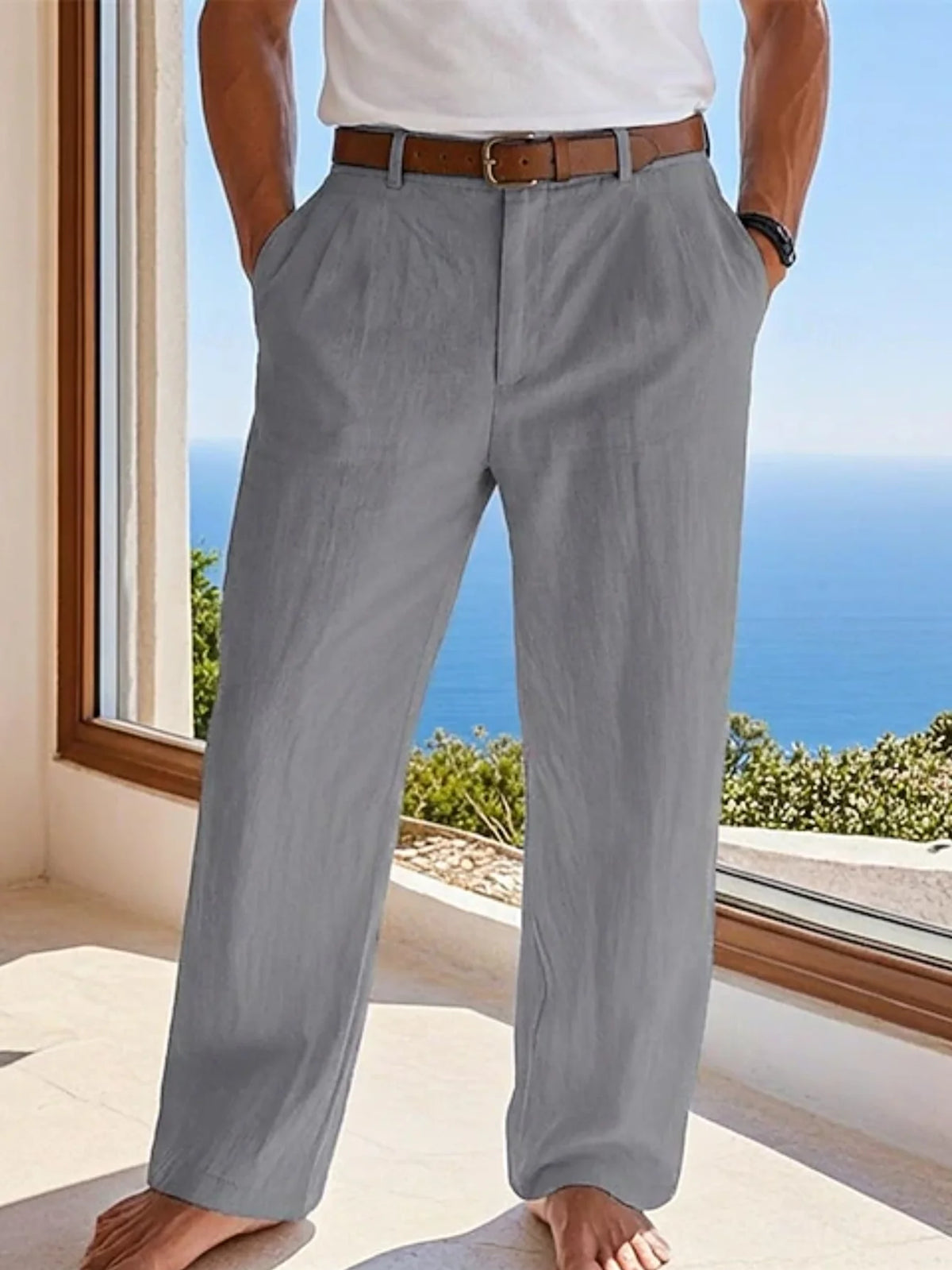 Pantalon ample homme en coton et lin