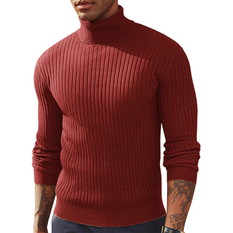 Pull col roulé homme en maille épaisse