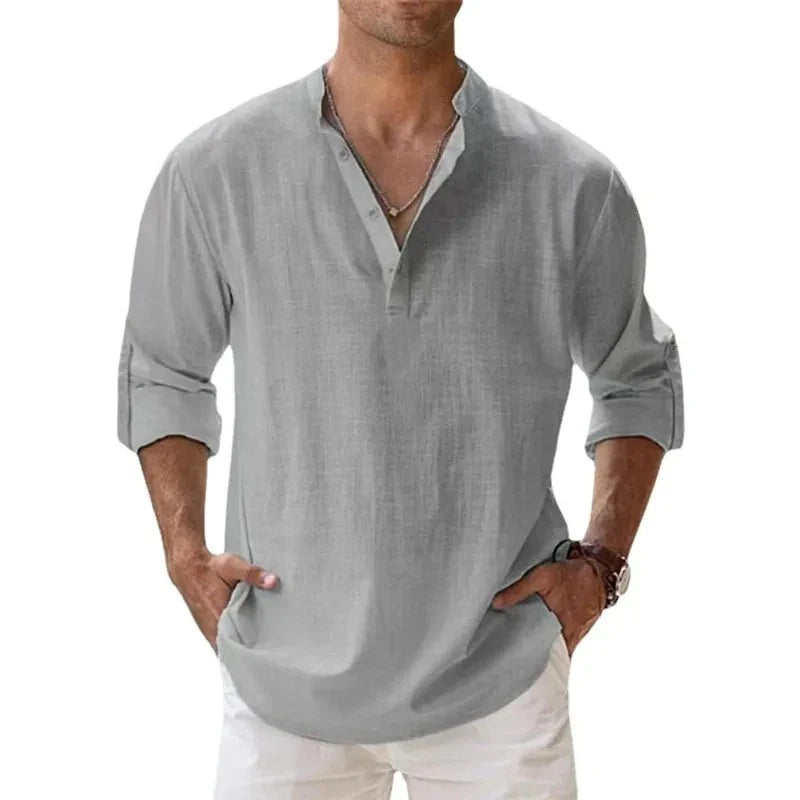Chemise Henley homme en lin et coton