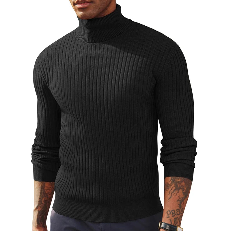 Pull col roulé homme en maille épaisse