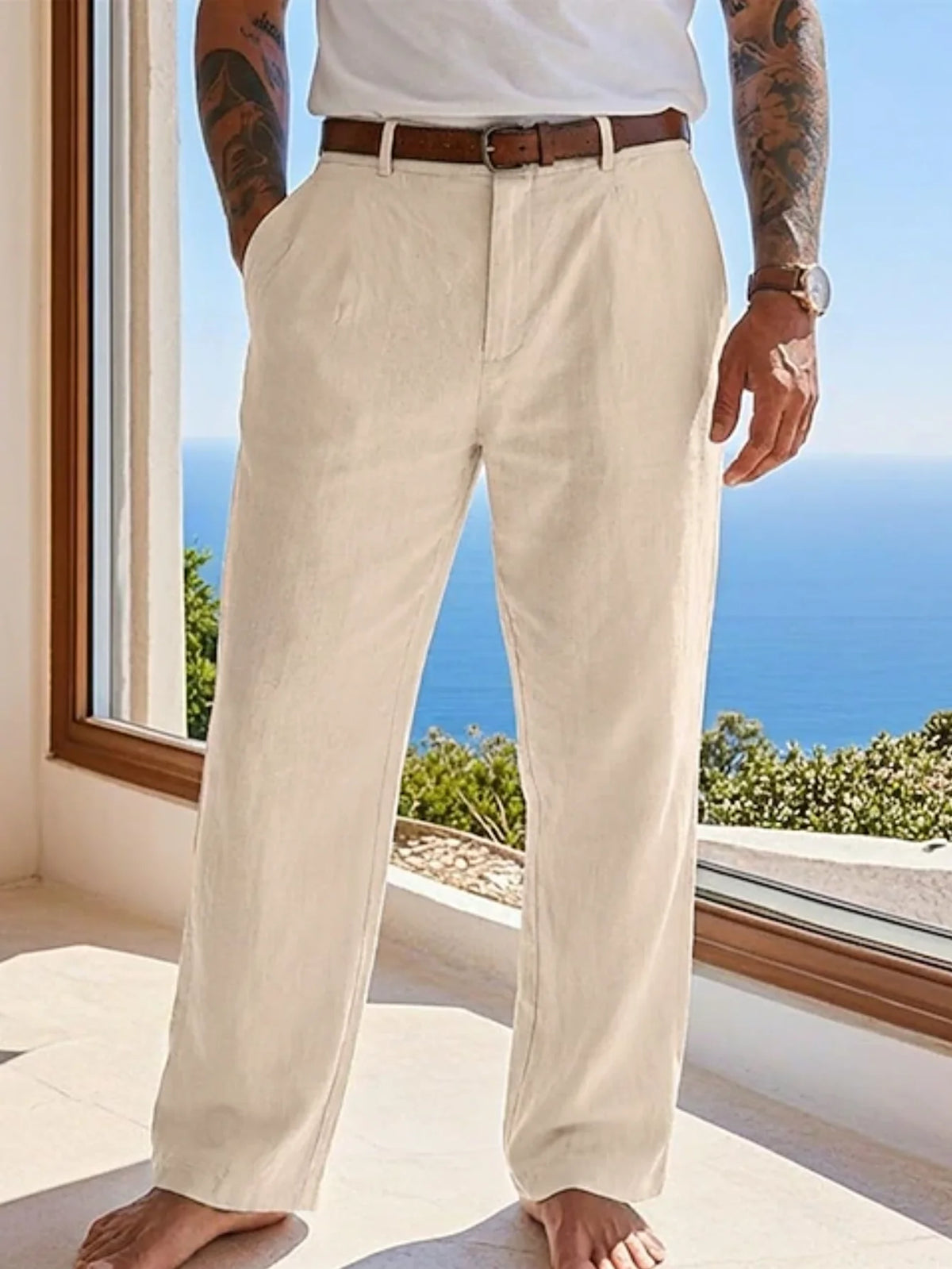 Pantalon ample homme en coton et lin