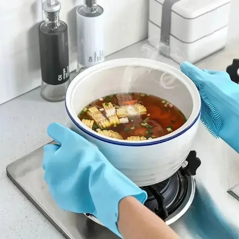 Gants en silicone pour vaisselle avec éponge intégrée