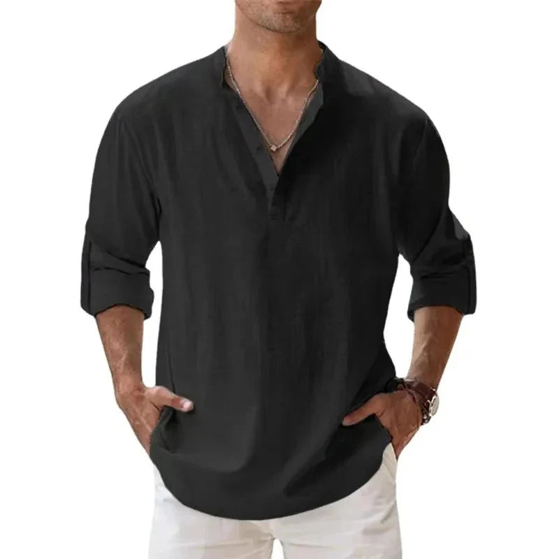 Chemise Henley homme en lin et coton