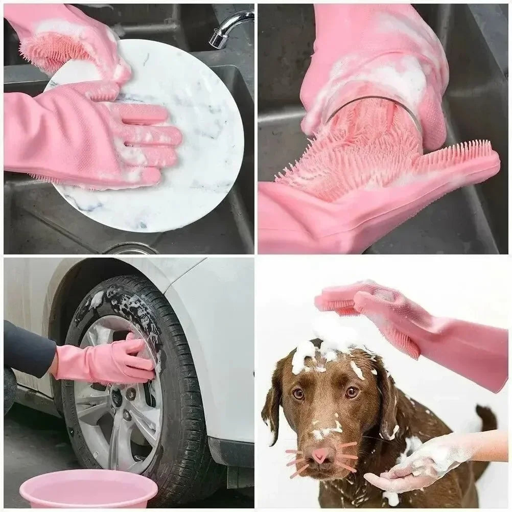 Gants en silicone pour vaisselle avec éponge intégrée