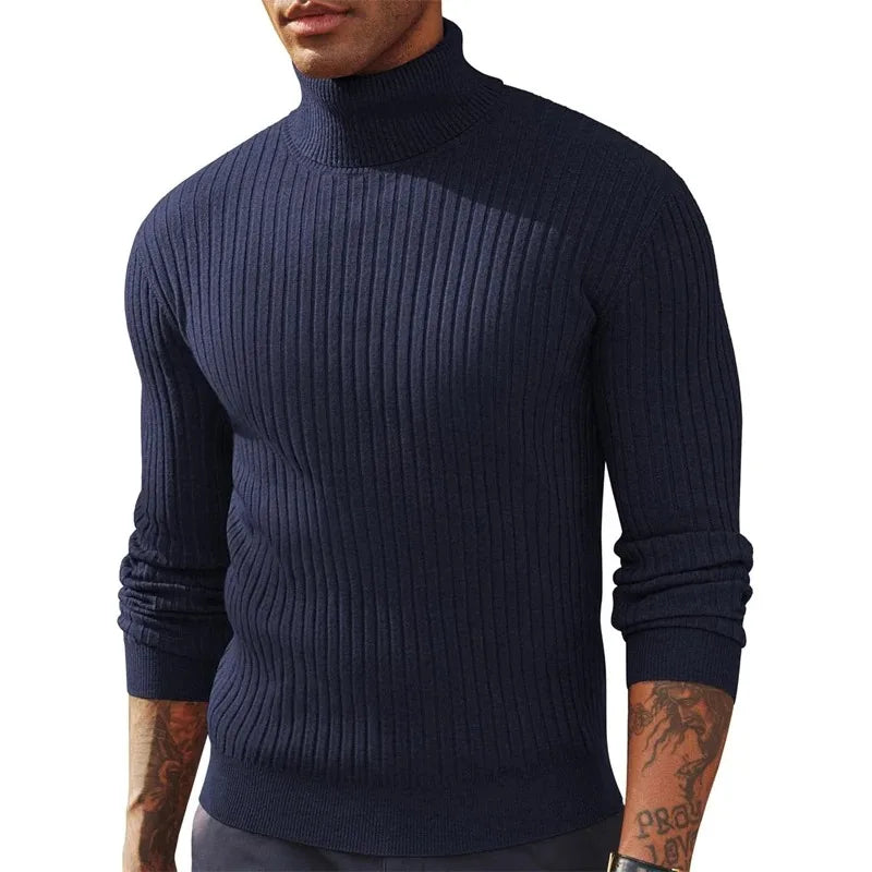 Pull col roulé homme en maille épaisse