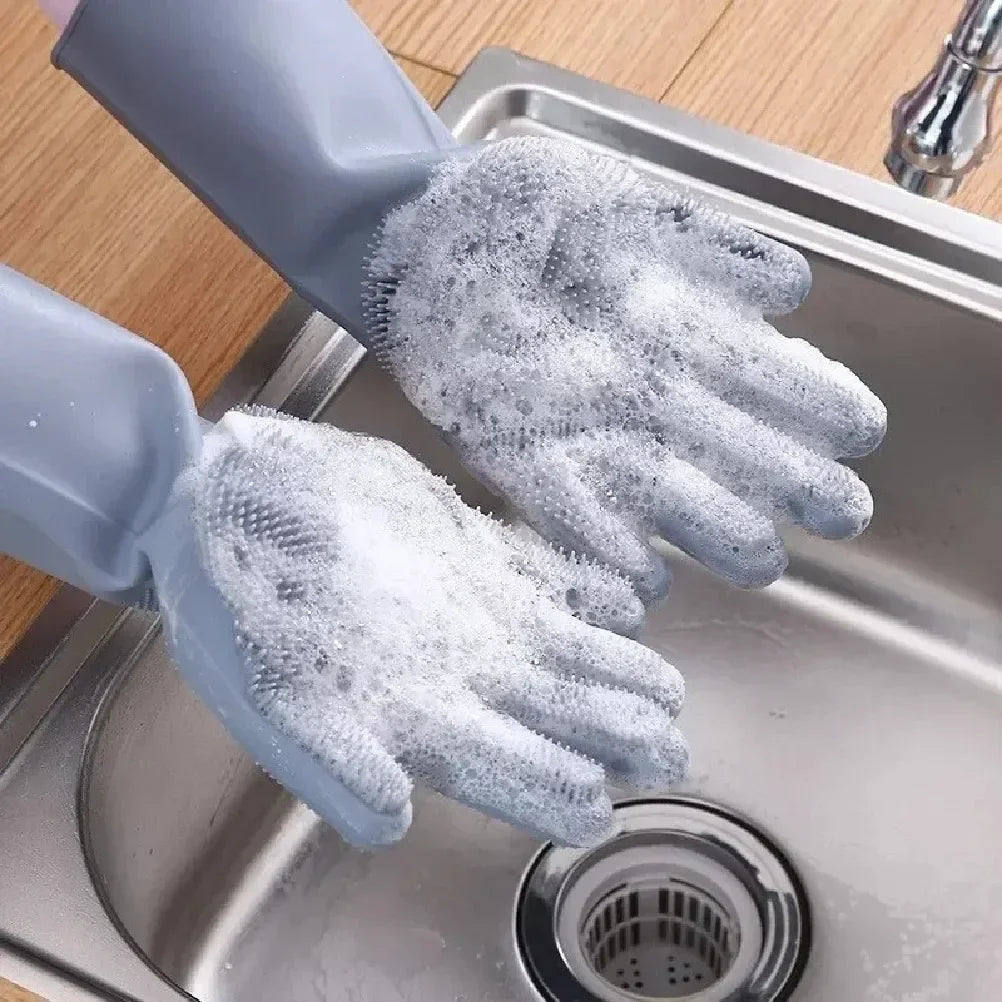 Gants en silicone pour vaisselle avec éponge intégrée
