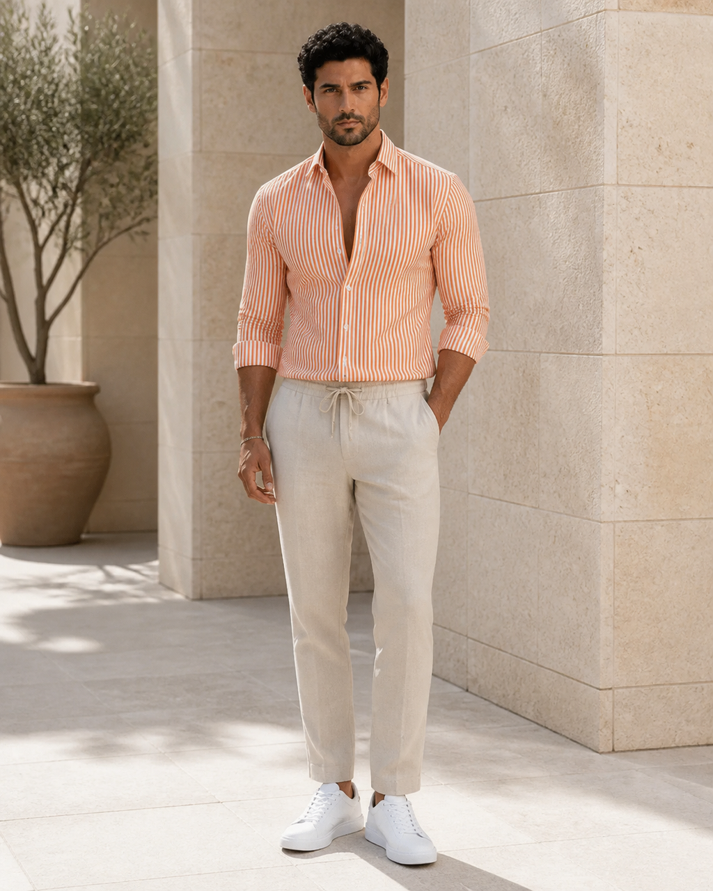 Chemise rayée homme à manches longues