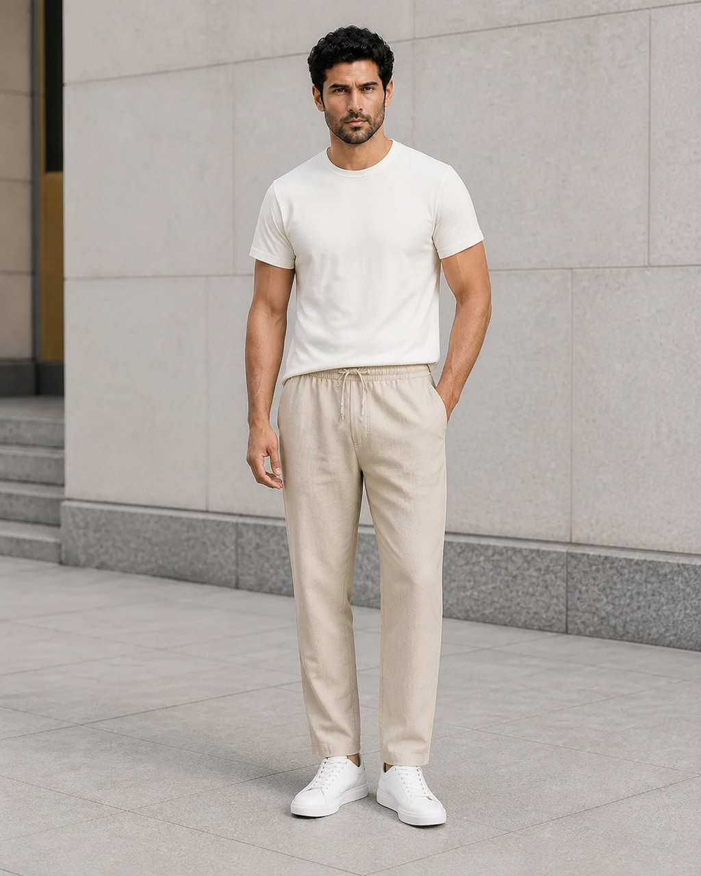 Pantalon homme décontracté en coton et lin