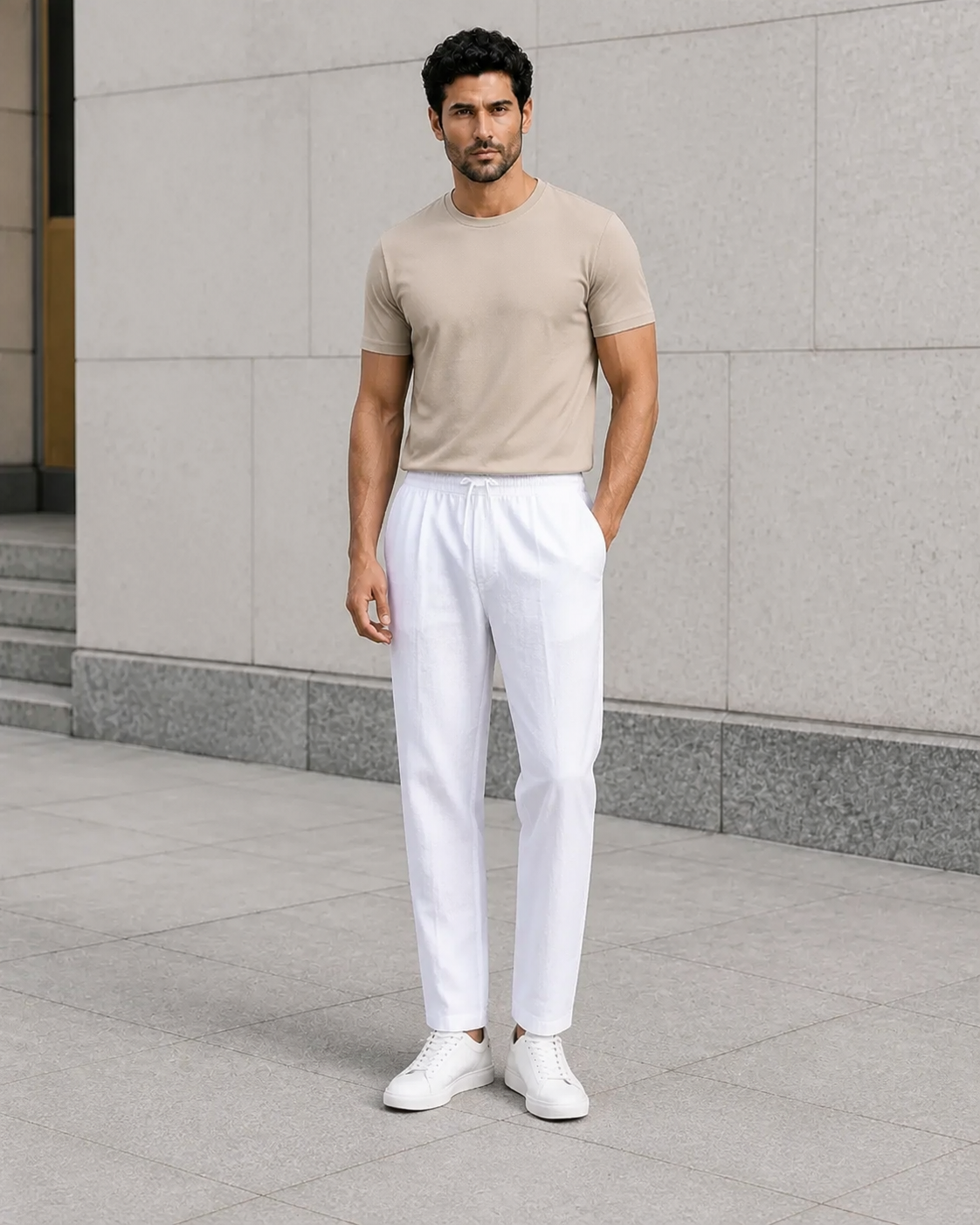 Pantalon homme décontracté en coton et lin