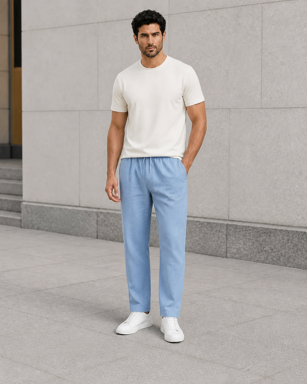 Pantalon homme décontracté en coton et lin