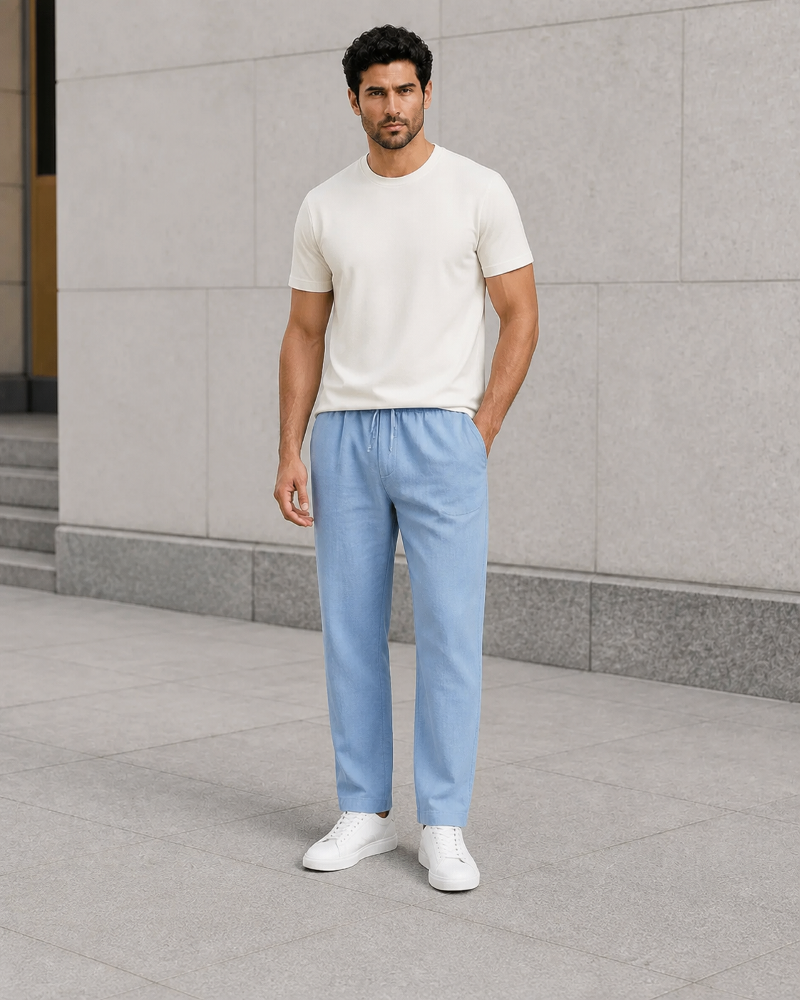 Pantalon homme décontracté en coton et lin