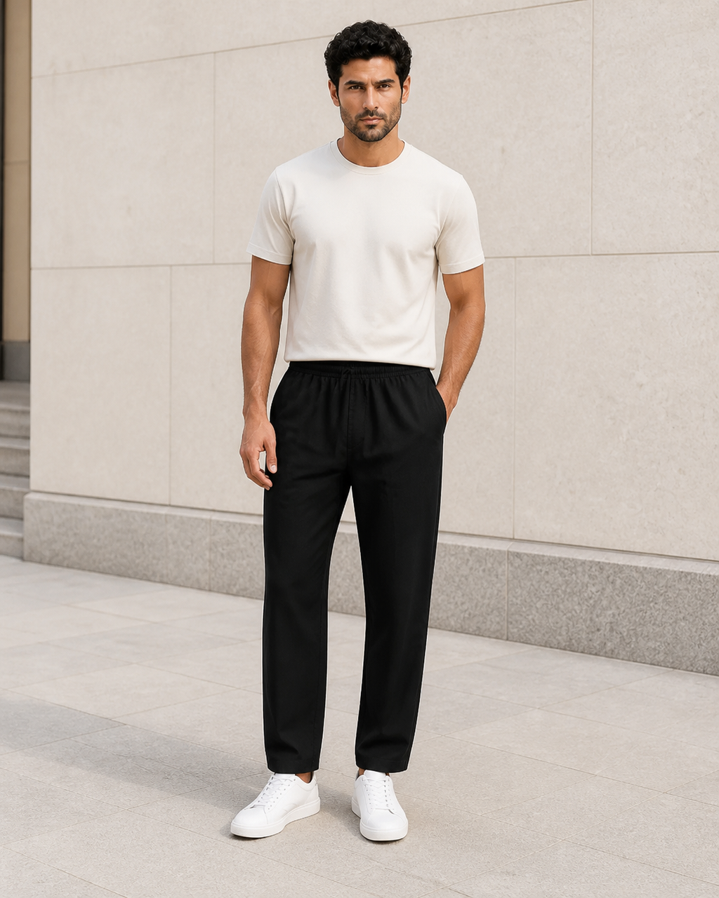 Pantalon homme décontracté en coton et lin