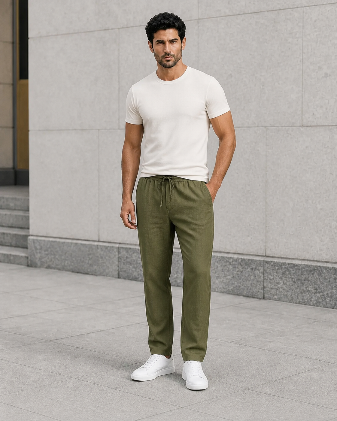 Pantalon homme décontracté en coton et lin