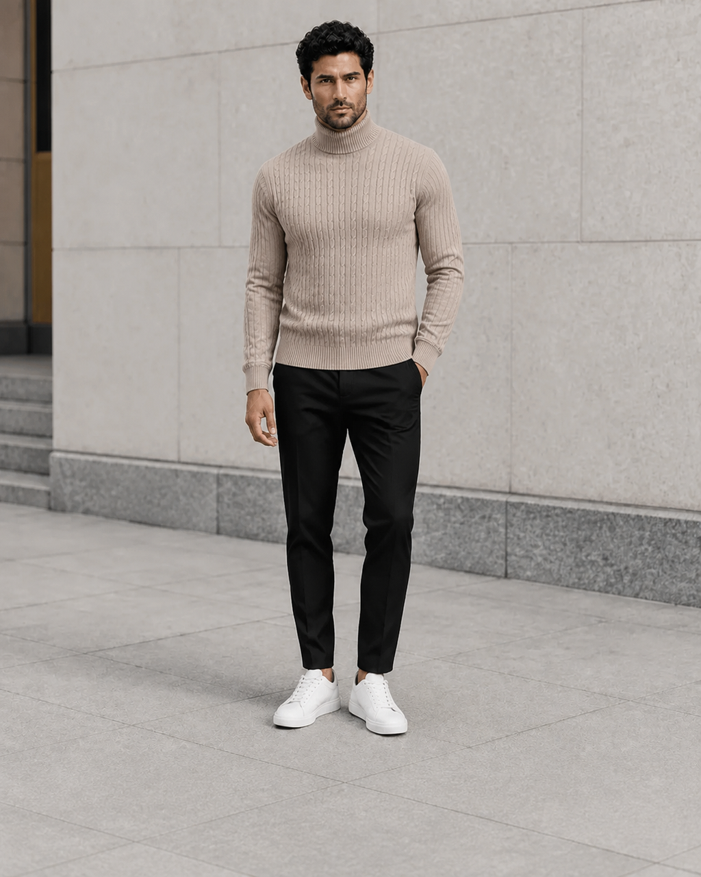Pull col roulé homme en maille