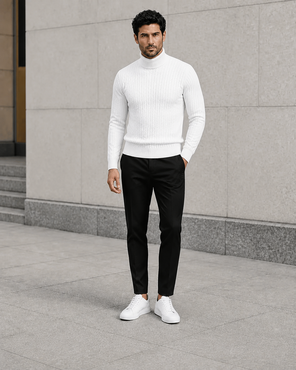 Pull col roulé homme en maille