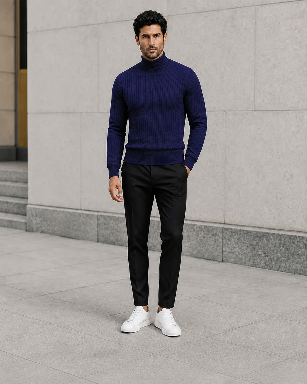 Pull col roulé homme en maille