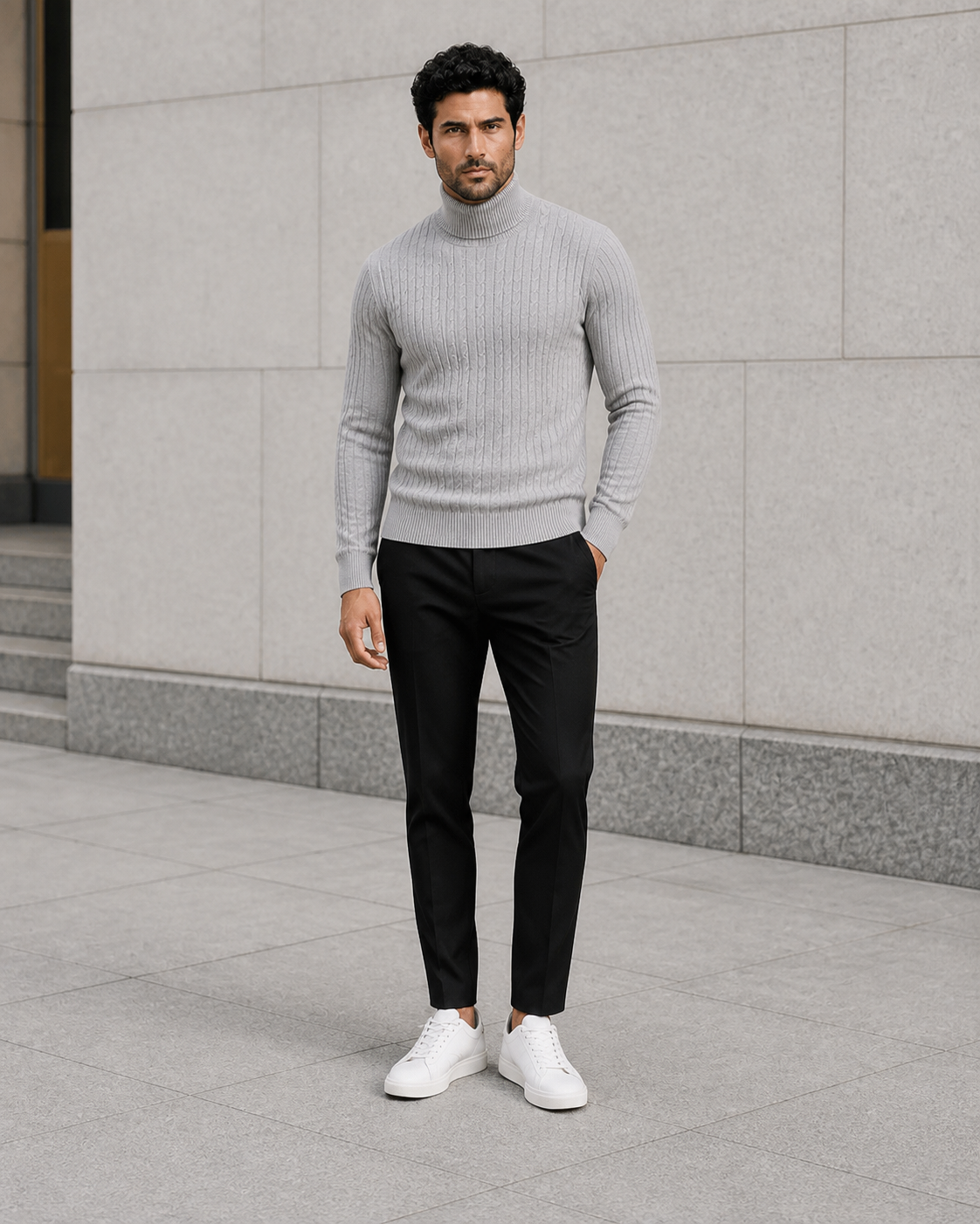 Pull col roulé homme en maille