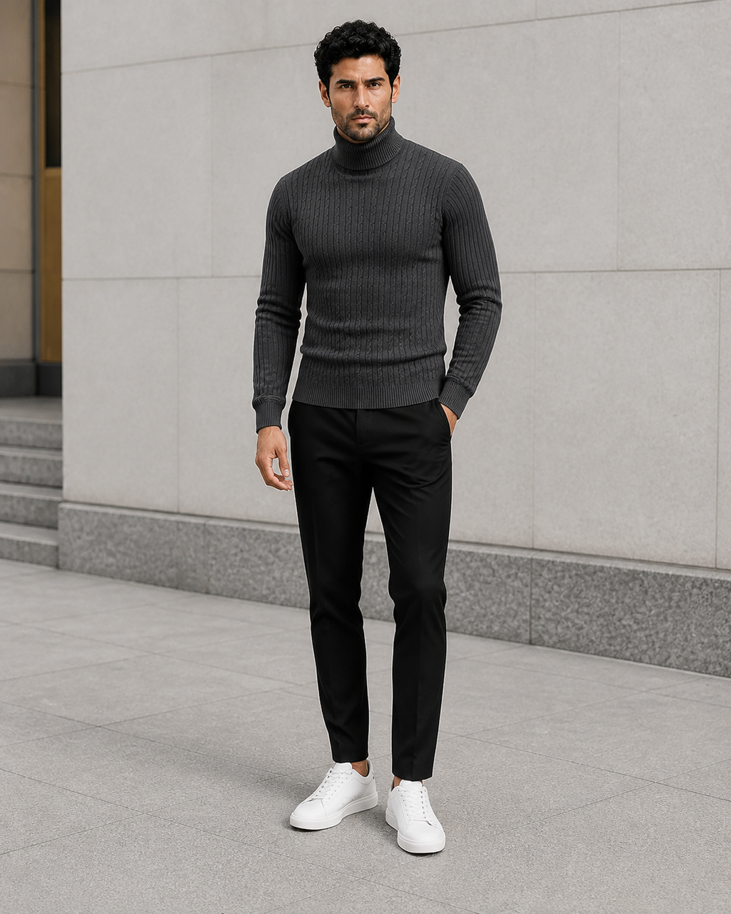 Pull col roulé homme en maille