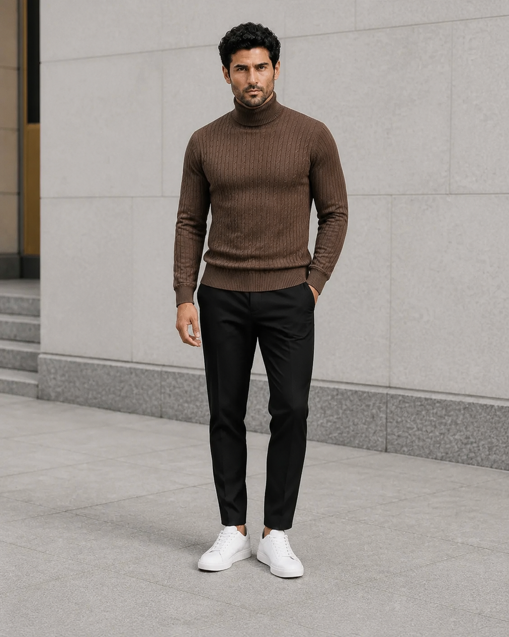 Pull col roulé homme en maille