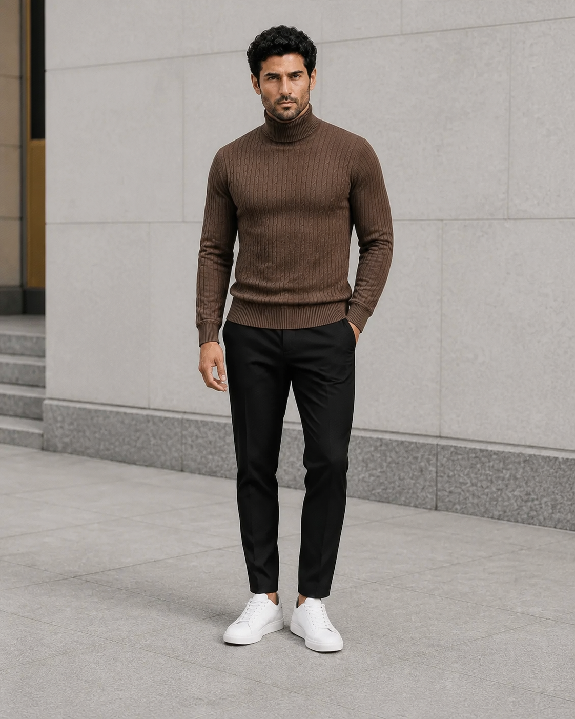 Pull col roulé homme en maille