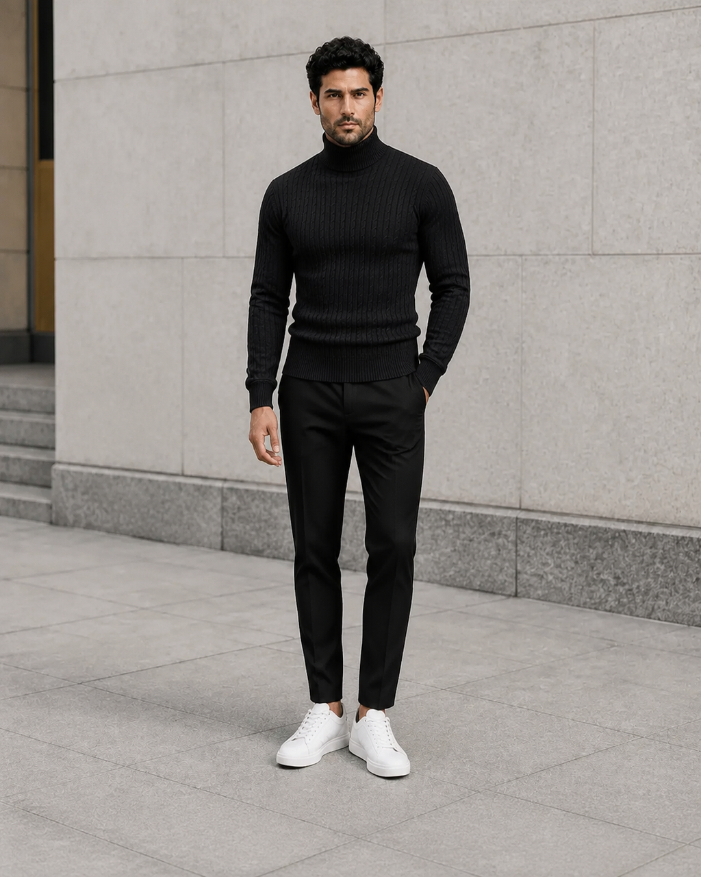 Pull col roulé homme en maille