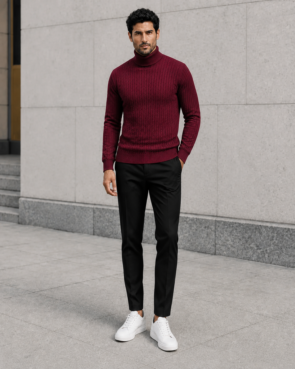 Pull col roulé homme en maille