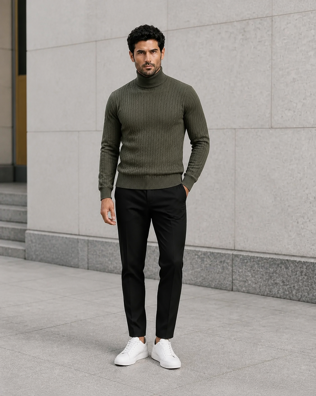 Pull col roulé homme en maille